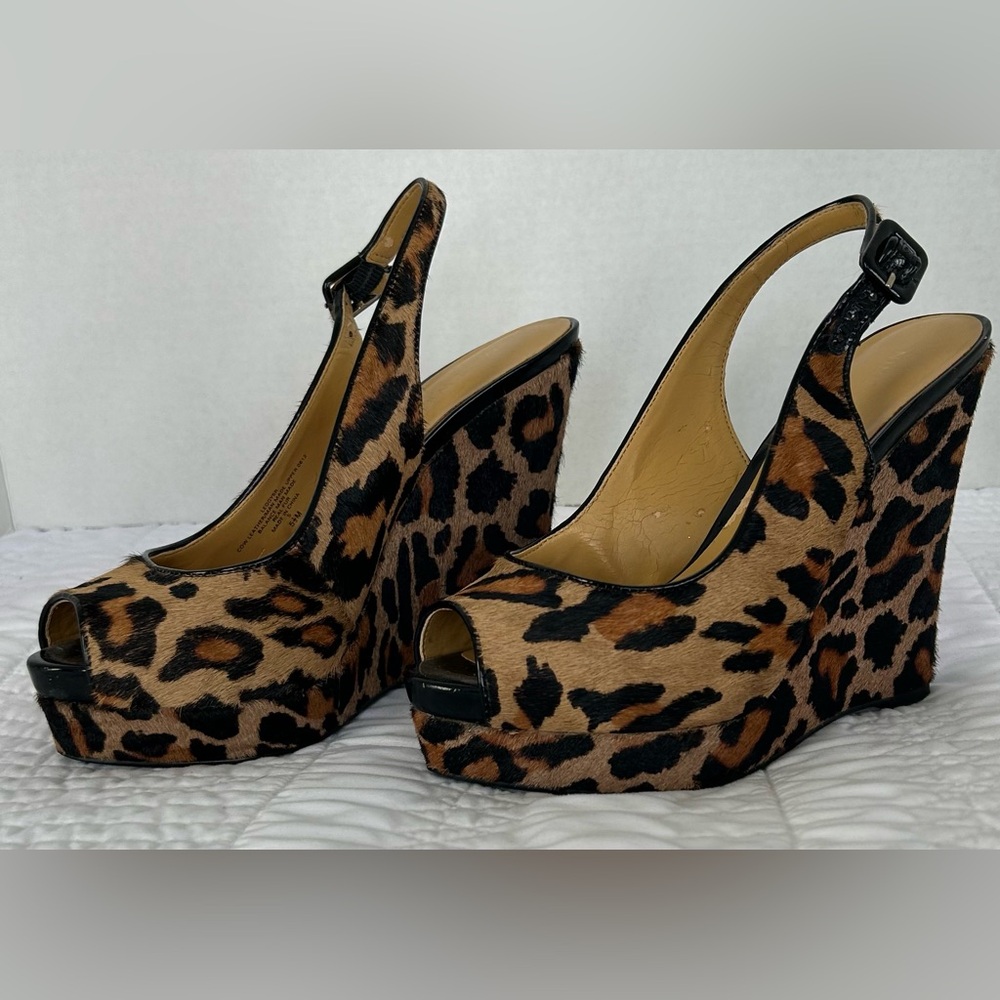 Nine West Leopard Calf Hair Wedge Sandals